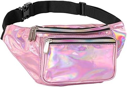 Holographic Fanny Pack Belt bag - Crossbody Waist Bag for Men or Women - Hands-Free, Waterproof Large Bumbag for Hiking, Running, and Travel (Pale Pink)