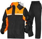 KEMIMOTO Rain Suit for Men, Motorcycle Rain Gear Waterproof Protective Rain Coat with Pants 2 Pieces Rainsuit Breathable Outdoor Fashion Orange 3XL