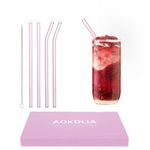 Glass Straws Drinking Reusable: Sunset Glass Straw Reusable Glass Straws Bent Glass Drinking Straws Coffee Straws 8 inch Long Glass Straws Thick for Coffee (Cherry)