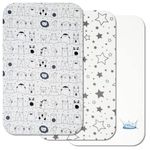 Next to Me Crib Sheets - 3pc Crib Sheets Set - 2 Fitted Cotton Sheets and 1 Waterproof Mattress Protector for Bedside Cribs - 100% Organic Cotton - Made in Europe (Grey Animals&Stars, 83x50cm)