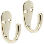 Select Hardware 2X Single Robe Coat Hooks with Screws, Polished Brass, Door & Wall Mountable for Bathroom Bedroom Living Room Hallway (Pack of 2)