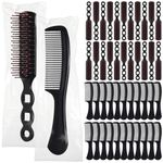 SiliFine 96 Pcs Bulk Hair Brush Combs for Homeless Individually Wrapped Hair Brush and Comb Set Detangling Hairbrush for Women Hotel Nursing Charity(Black)
