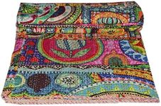 Indian Patch Work Cotton Kantha Quilt Queen Bedspreads Throw Blanket (Multi Floral) Bohemian Bedspread, Bohemian Bedding, Handmade Kantha Quilt, King Size Kantha Quilt, Patch Quilt, Bed Cover