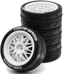 Chanmoo 1/10 RC On Road Tires and Plastic Rally Wheels 12mm Hex Drift Tyres for 1:10 Scale Racing Touring Street Car Tamiya TT01 TT02 XV01 TA06 A959 144001 HPI KYOSHO HSP PTG2 Traxxas 4PCS (White)