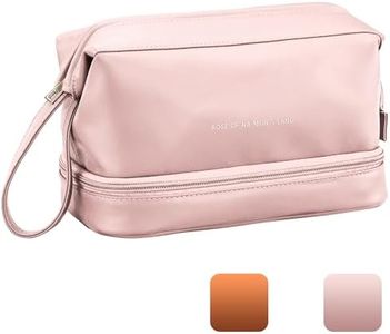 JEFEYA Cosmetic Bag, Travel Makeup Bag Large Capacity, Waterproof PU Leather Layered Cosmetic Bag, Skin Care Cosmetics Toiletries Storage Bag(Pink)