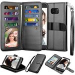 Njjex for Galaxy S7 Wallet Case, for Samsung Galaxy S7 Case, Luxury PU Leather [9 Card Slots] ID Credit Folio Flip Cover [Detachable] [Kickstand] Magnetic Closure Phone Case & Wrist Strap [Black]