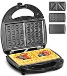 3-in-1 Waffle Maker, Sandwich Maker, Panini Press with Removable Plates, 750W Waffle Iron Set with LED Indicator, Portable Handle for Sandwiches Toaster Cheese Bacon and Steak