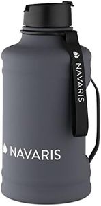 Navaris Half Gallon Water Bottle with Handle - Single-Walled 2.2L (74 oz) Stainless Steel Water Jug - Large Reusable Metal Drinking Bottle for Sports