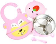 qianliyer Baby Stainless Steel Bowl Stainless Steel Suction Plates for Baby Suction Cup Bowls with Lids Kid Suction Bowls for Toddlers & Kids with Utensils (Pink)