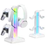 KDD Headset Stand with 9 Light Modes - Controller Holder for Desk - Rotatable Headphone Stand & Detachable Controller Hook for PC Earphone Accessories(White)