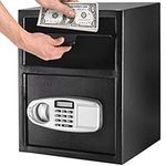 COSTWAY Security Safe Box, Electronic Digital Keypad Cabinet Safe with Deposit Slot and 2 Override Keys, Steel Jewelry Money Cash Lock Safe Deposit Box for Home Office Hotel (Black)