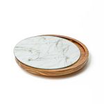 12" Acacia Wood Lazy Susan Turntable for Table Top With Removable Marble Texture Glass Plate for Dining Table Turntable Wooden Lazy Susan for Countertop