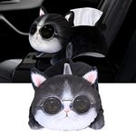 BEIJIALY Car Tissue Holder Hanging Car Tissue Box Cover Organizer, Tissue Box 3D Cat Dog Shaped Car Cartoon Hanging Tissue Box Holder, Animal Napkin Tissue Box Case Holder for Car(Glasses cat)