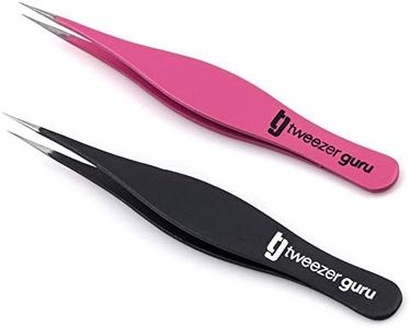 Tweezer Guru Pointed Tweezers - Sharp Precision Needle Nose Tip, Best Tweezers for Eyebrows and Ingrown Hair, Surgical Pointed for Blackheads & Splinters (Classic Pink & Black)