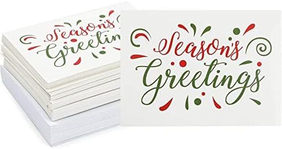 48 Pack of Christmas Winter Holiday Family Greeting Cards - “Season’s Greetings" Red Green Design - Boxed with 48 Count White Envelopes Included - 4.5 x 6.25 Inches