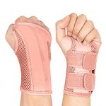 NuCamper Wrist Brace Carpal Tunnel Right Left Hand for Men Women, Night Wrist Sleep Supports Splints Arm Stabilizer with Compression Sleeve Adjustable Straps,for Tendonitis Arthritis Pain Relief… (Small/Medium(pack of 1), Right Hand-Pink)