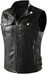 NAVEKULL Men's Leather Motorcycle Vest Black Vintage Riding Biker Faux Leather Vests with 5 Pockets, Black, X-Large