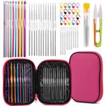 HASTHIP® 54PCS Crochet Needles Set, Ergonomic Crochet Hooks Kit with Storage Case, Crochet Hooks Needles Set Stitch Marker DIY Craft Hand Knitting Craft Art Tools for Beginners