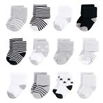 Hudson Baby Unisex Cotton Rich Newborn and Terry Socks, Gray Black Stars, 6-12 Months Casual