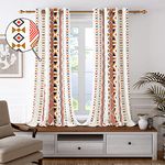 Story@Home Curtains 5 Feet Long Set of 2 100% Cotton Window Curtains Canvas Fabric Tieback, Abstract Print Bohemian Window Curtains for Living Room, Bedroom, Hall, 116 x152 cm, White | Orange