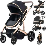 Baby Stroller Newborns and up 2-in-1 with Bassinet Mode - Infant Newborn Toddler Pram Convertible Stroller - Foldable Standard Baby Strollers for 0-36 Months Old Babies (Black)