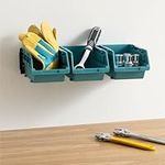 Navaris Storage Bins - Interlocking Plastic Van Boxes - Wall Mounted Compartments for Screws Nails Small Tool Parts - Workshop, Garage, Drawer Shed Bolt Organiser - 3 Bins & 1 Rail