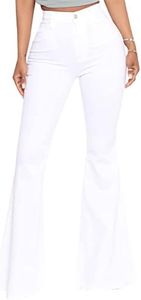 BISUAL Women's Fashion High Rise Jeans Slimming Wide Leg Stretch Denim Flare Bellbottom Jeans (White, US 18)