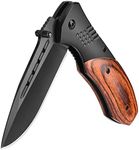 KEXMO Pocket Knife for Men - 2.98" Sharp Blade Wood Handle Pocket Folding Knives with Clip, Glass Breaker - Small EDC Knives for Survival Camping Hunting Fishing Hiking Women, Black
