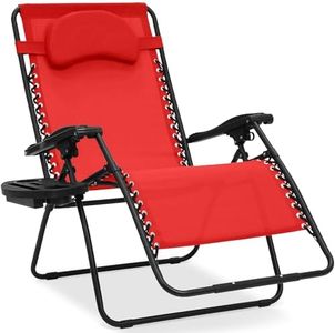 Best Choice Products Oversized Zero Gravity Chair, Folding Outdoor Patio Lounge Recliner w/Cup Holder Accessory Tray, Pillow - Crimson Red