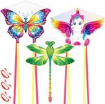 3Pack Kites for Kids & Adults with 328ft Kite String, Easy to Fly Butterfly Dragonfly Unicorn Beach Kites for Outdoor Activities and Games