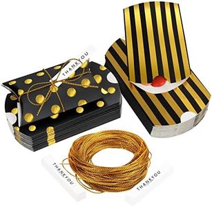 Belle Vous Confezione da 50 Scatole Bomboniere Matrimonio in Carta Oro e Nera con Etichette e Spago - Scatoline Portaconfetti a Pois e Strisce in Stile Kraft per Feste, Matrimoni e Regali