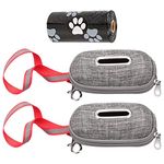 RICH Dog Poop Bags Dispenser, 2pcs Dog Poo Bag Holder with 1roll Garbage Bag, Scratchresistant Pet Waste Bags Dispenser with Lanyard and Metal Hook (Gray)