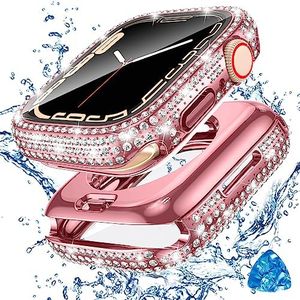 Tensea [2 in 1 for Waterproof Apple Watch Screen Protector Case Series 9 8 7 41mm Accessories, iWatch Hard Diamond Front and Back Bumper Case with Tempered Glass Film, Bling Face Cover Women, 41 mm