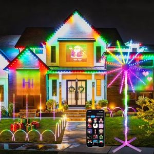 Curoee Christmas LightShow Set, 66ft Permanent Outdoor Lights, Smart Curtain Lights, LED Firework Light, Pathway Light App Control & Music Sync for Party Wedding Christmas Decorations Gifts
