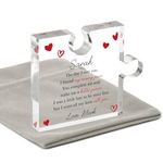 Beecreative Personalised My Missing Piece Gifts For Boyfriend Girlfriend, Custom Acrylic Jigsaw Puzzle Piece Keepsake, Valentine's Anniversary Gift For Husband Wife Him Her, With Grey Bag