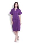 Sanddune Women Bathrobe | Terry Cotton Shower Gown | Half Sleeve Knee Length Ladies Bath Robes | Pocket with Waist belt Girls Bathrobes | Purple Pink Bathrobe - Extra Large Size