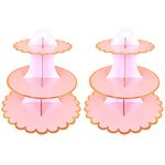 2 Pack Cake Stand Cardboard Cupcake Stand 3 Tier Cupcake Dessert Holder Cardboard Round Tower Cardboard Cake Stands for Birthday, Party, Anniversary, Baby Showers (Rose)