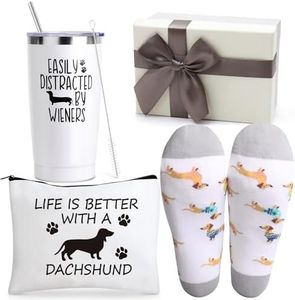 Dachshund Gifts For Women,20 OZ Wine Tumble Gifts for Dog Mom, Unique Gifts Idea Basket Box with Novelty Socks for Veterinarian,Animal Rescue,Dog Lover Funny Gag Gifts for New Puppy Baby Owners