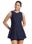 Speedo Women's Endurance Closedback Swimdress with Boyleg - True Navy & Sweet Purple