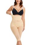 Gotoly High Waist Shapewear Tummy Control Leggings Capri Body Shaper Shorts Criss-Cross Butt Lift Panties Thigh Slimmer Beige