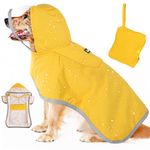 SlowTon Dog Raincoat for Large Medium Small Dogs - Adjustable Dog Rain Jacket Clear Hooded Double Layer, Waterproof Dog Poncho with Reflective Strip Portable Storage Pocket(Yellow, XXL)