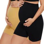 Evamomies Women's High Waist & Mid-Thigh Cotton Lycra Maternity Shorts|Pregnancy Panty|Maternity Panties Over The Belly for The Pre & Post Pregnancy (3XL, BlackBeige)