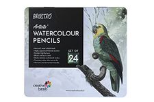 BRUSTRO Artists Watercolour Pencil |Set of 24 (in Elegant tin Box)|Ideal for Artists, Students, Drawing,Colouring,Painting on Paper, water soluble, Professional Quality, Break-resistant,Vibrant Colors