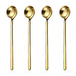 PIVHWIR 4 PCS Coffee Spoons, 6.02 in Stainless Steel Gold Long Handle Espresso Spoon for Sugar Dessert Cake Ice Cream Soup Cocktail Stirring Teaspoons