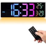 16" Large Digital Wall Clock, 8 Colors Digital Wall Clock with Temperature, Date, Auto DST, Night Light, Auto Brightness Dimmer, 24/12-hour LED Clock for Living Room Garage Classroom Gym Shop Decor