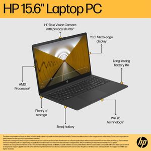 HP 15.6" Laptop – AMD Ryzen 5, 16GB RAM, 512GB SSD, FHD, Jet Black