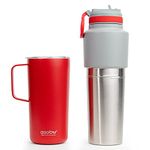 Asobu 2 Pack 887ML Insulated Water Bottle with Straw Lid and 591ML Stainless Steel Insulated Coffee Cup (Red)