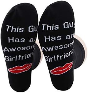PXTIDY Funny Quote Socks This Guy Has an Awesome Girlfriend Crew Socks Birthday Valentine's Day Gifts Boyfriend Gag Gifts