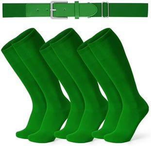 XZQTIVE 3 Pairs of Baseball Socks and 1 Baseball Belt Combo Set Adjustable Softball Belt and Softball Socks for Youth Adult