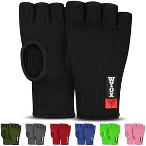 WYOX Boxing Hand Wraps MMA Gloves Men Women Punching Mitts Boxing Wraps Boxing Gear Kickboxing Wraps Compression (L/XL (22-26cm), Black)